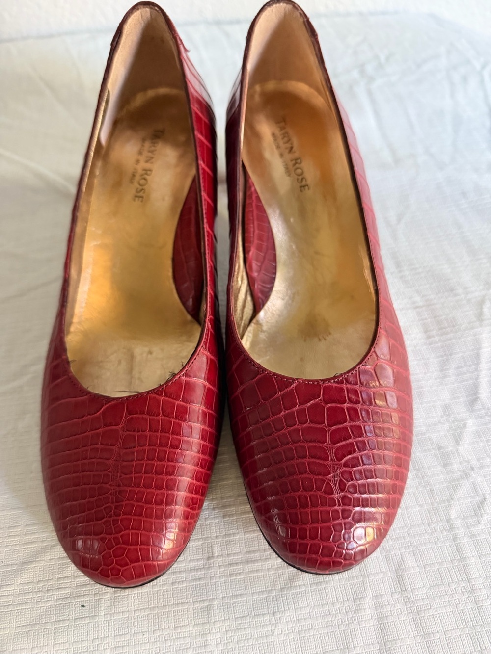Taryn Rose Red Croc-Embossed Pumps